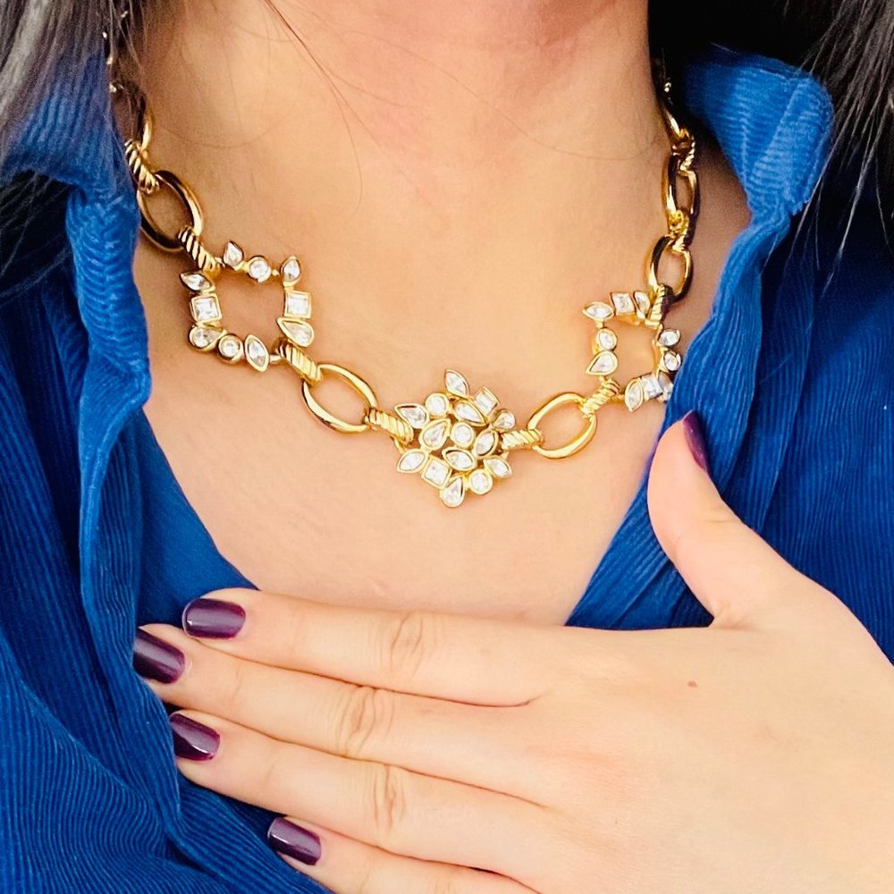 Vintage gold rhinestone link necklace